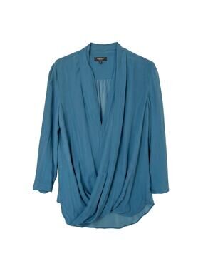 100% Silk Babaton Aritzia Teal Silk Draped Wrap Blouse Size S